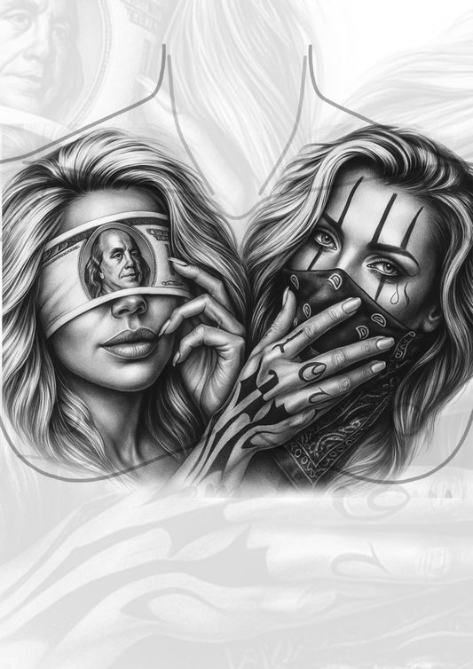 Chicana Full Chest Tattoo Design – Black & Grey Women Art