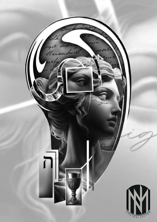 "The Divine Vessel" – Esoteric 'Origin' & Chalice Blackwork Flash | Kabbalah Inspired Art